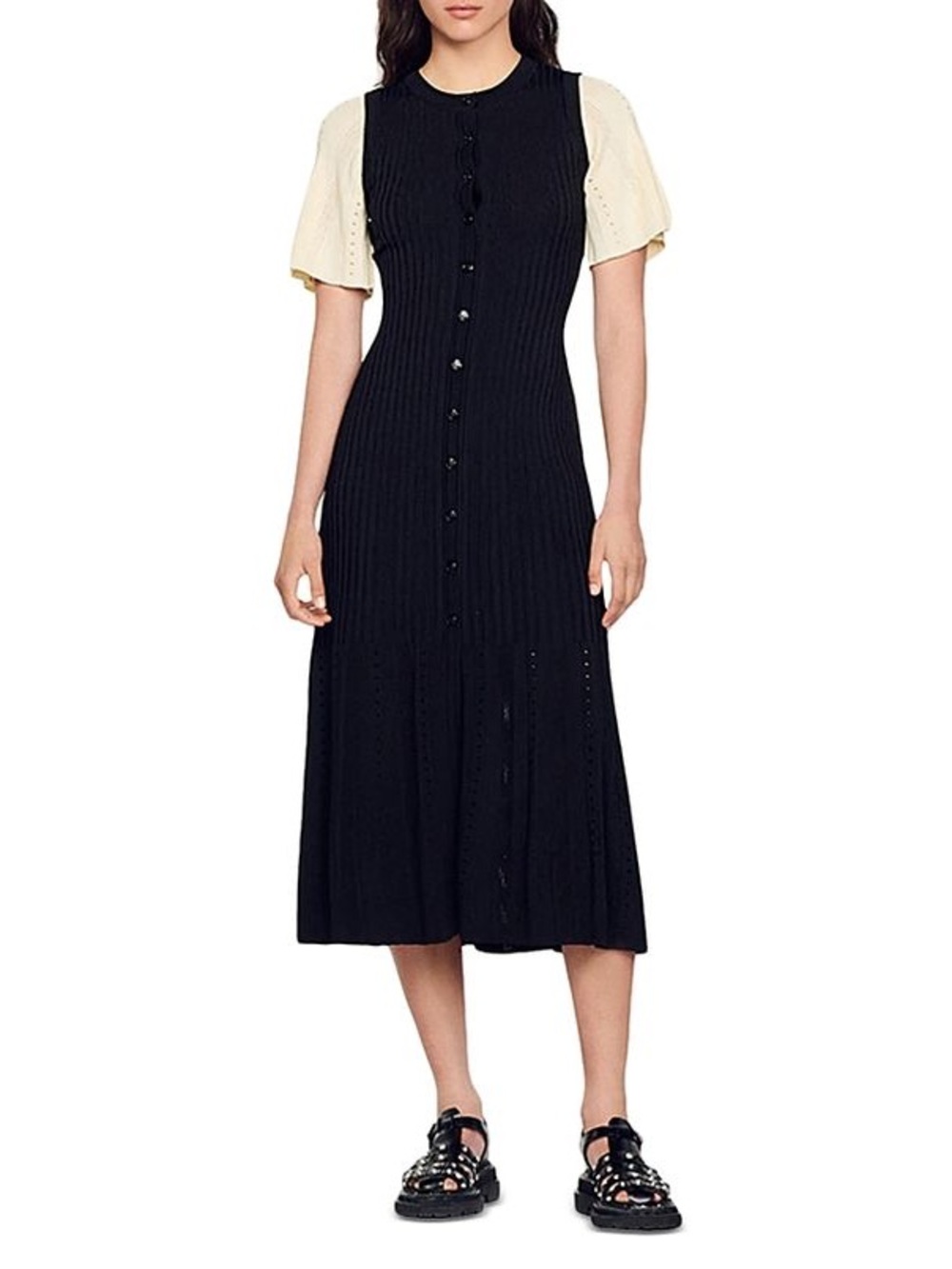 Sandro Menia Rib Knit Midi Dress